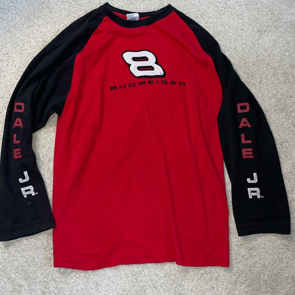 XL Dale Jr. Budweiser Red and Black Long Sleeve Shirt